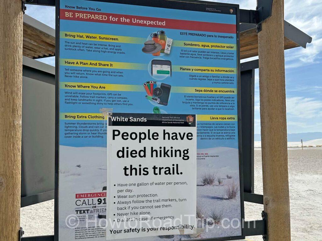 Alkali Flat Trail warning